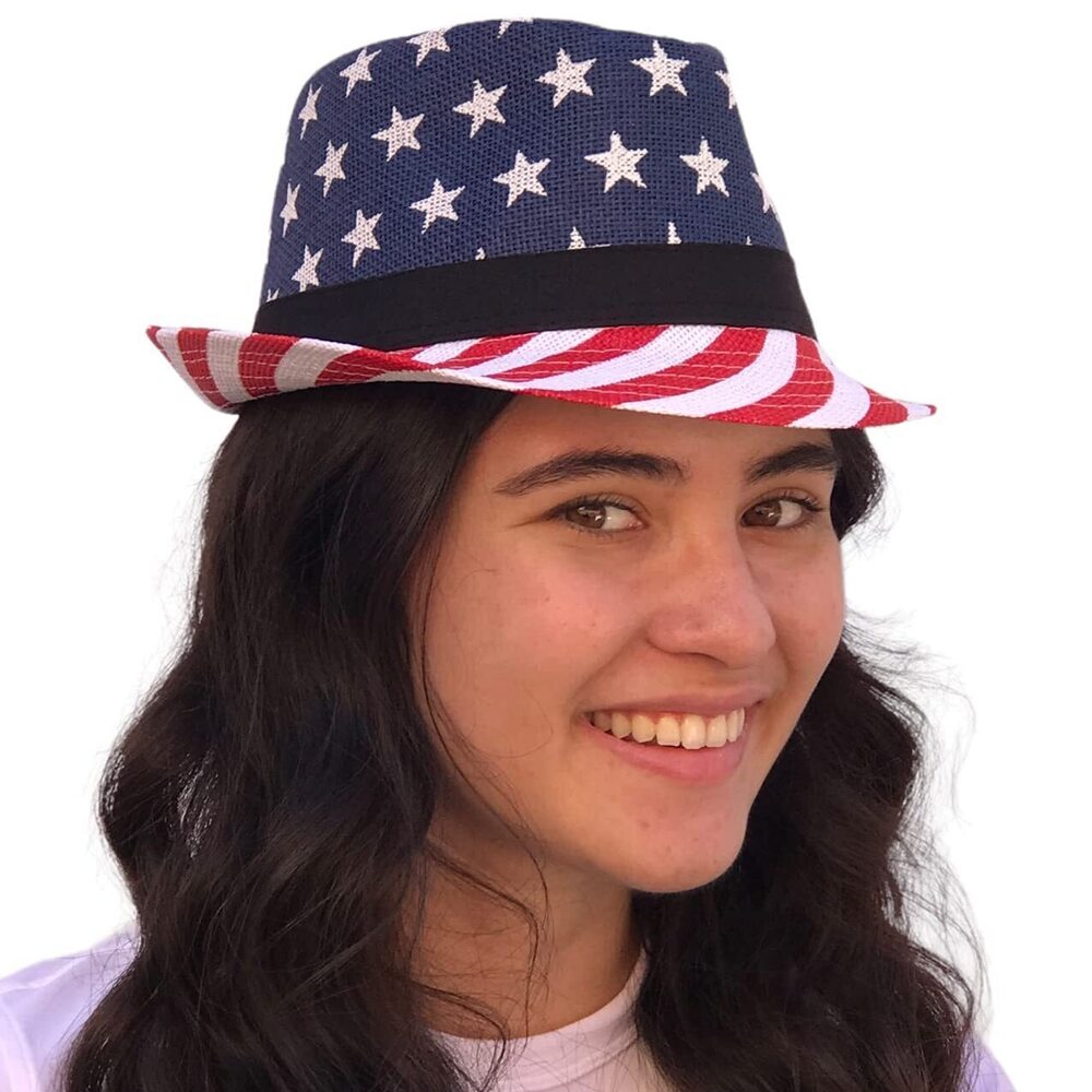 7183 Patriotic Fedora Hat w Stripes and Stars American Colors Trilby Hat